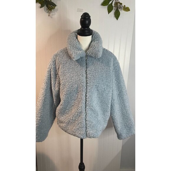 Levis Light Blue Faux Fur Sherpa Jacket Womens S Polyester Quilted Lining Warm - Picture 5 of 16